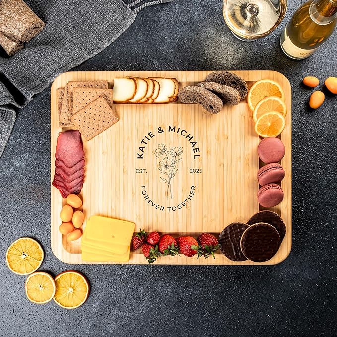 Personalized Bamboo Charcuterie Board with Drawer & Utensils – Custom Cheese & Cutting Board Gift for Wedding, Housewarming, Christmas, Anniversary, Couples & Kitchen Use