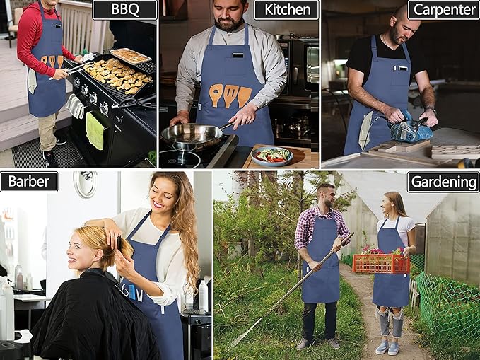 RUVANTI Work Apron for Men, Oil & Water Repellent, Poly Cotton Cross Back Aprons for Women with Pockets, Adjustable up to XXL