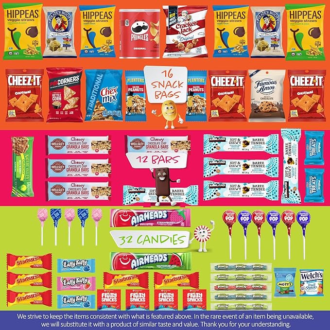 I AM Snacky - Holiday Christmas Stocking Stuffers, Snack Box Variety Pack Care Package + Greeting Card - SNACKY'S SOCIAL SAMPLER (60 Count) Xmas Birthday Sweet Treats Gift Basket, Candies Chips