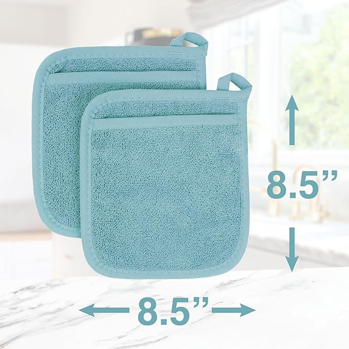 RITZ Terry Pocket Mitt & Hot Pad: Unparalleled Heat Resistant, Durable 100% Cotton – Ergonomically Designed for Optimal Grip – Easy-Care Machine Washable – 2-Pack, Dew