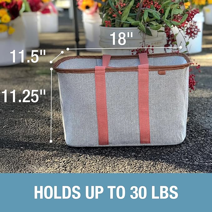CleverMade EcoBasket Reusable Grocery Tote - Collapsible Storage Shopping Organizer - Heavy Duty Utility Bag Home