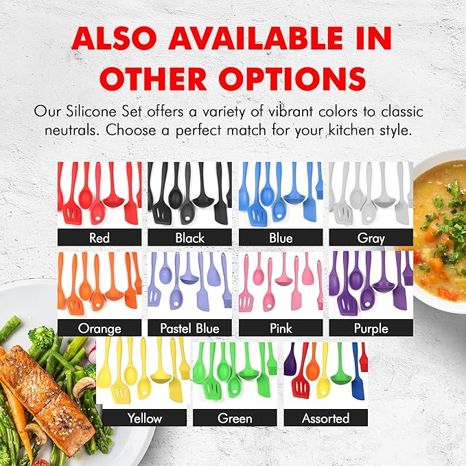 Chef Craft - Premium Silicone Kitchen Tools and Utensils Set, Non-Scratch, Withstands Temperatures up to 450°F, BPA-Free, 7 Piece Cooking Utensils Set, Gray