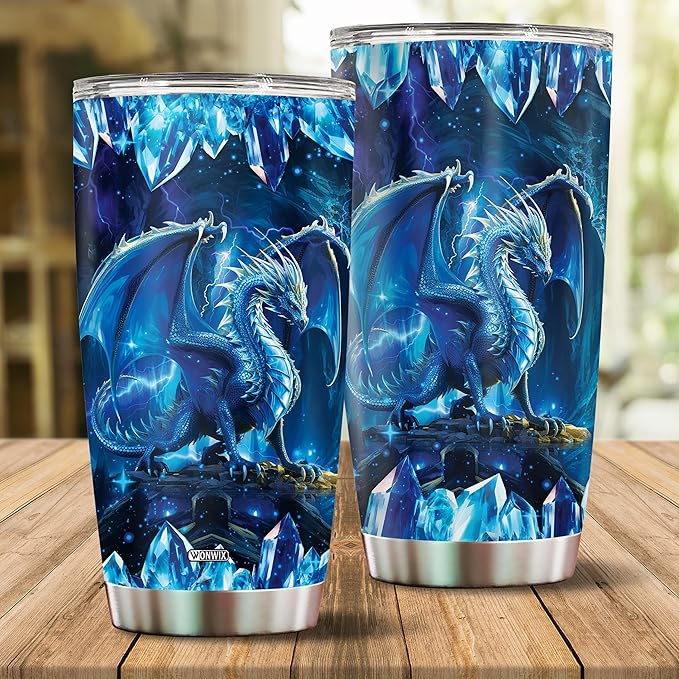 Blue Dragon Tumbler Gifts for Women Girls Daughter Coffee Cup 20oz Stainless Steel Insulated with Lid Water Bottle Travel Mug Gift for Dragon Lover Christmas Birthday Mothers Day Valentines