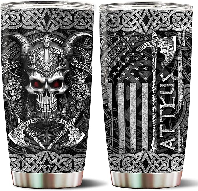 Personalized Viking Gifts for Men Dad 20oz Stainless Steel Insulated Coffee Cup Travel Mug Tumbler with Lid Christmas Birthday Fathers Day Valentine Gift for Husband Son Boy