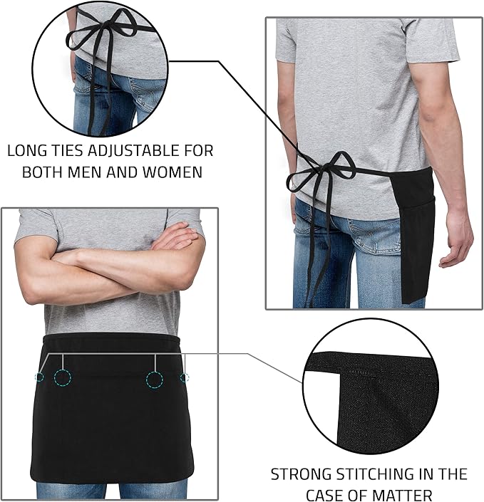 Utopia Wear 12 Pack Server Apron with 3 Pockets, Waist Apron for Waiter Waitress, 12 Inches