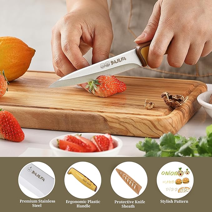3PCS Kitchen Knives, Stainless Steel Knife Set With Sheath, 8 inch Chef, 4.5 inch Utility and 4 inch Paring Knife (Stylish Design)