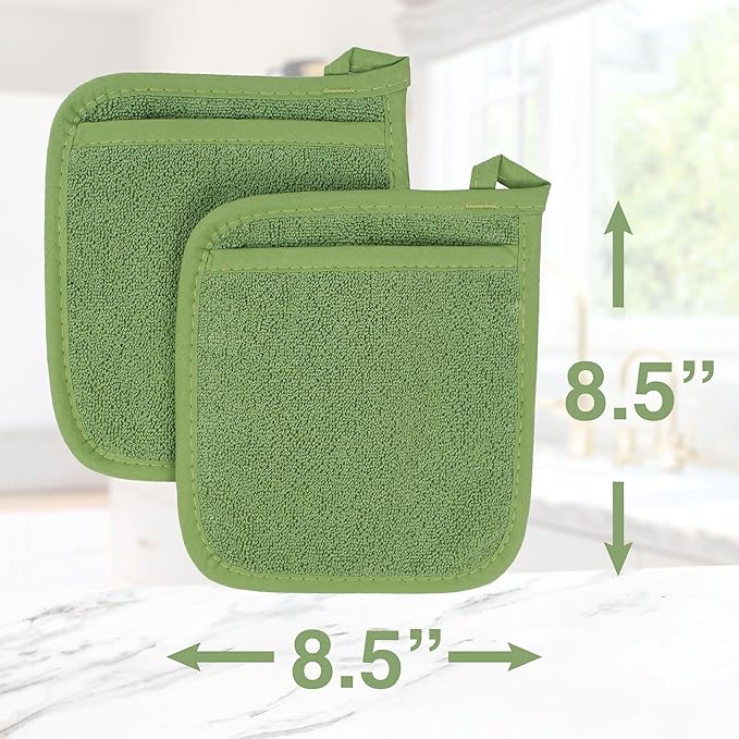 RITZ Terry Pocket Mitt & Hot Pad: Unparalleled Heat Resistant, Durable 100% Cotton – Ergonomically Designed for Optimal Grip – Easy-Care Machine Washable – 4-Pack, Cactus Green