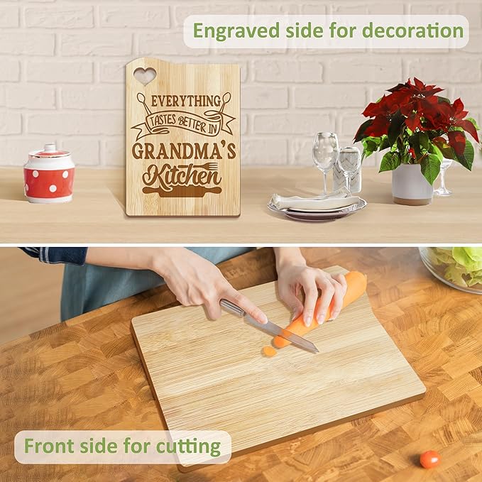 Gifts for Grandma, Grandma Kitchen Gifts from Grandkids, Birthday Gift Wooden Cutting Board with Cooking Utensils Set with Apron Set, Great Christmas Mothers Day Gift
