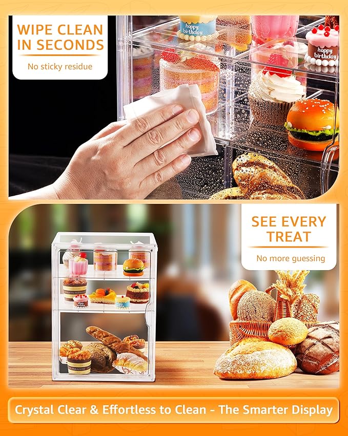 Clear Pastry Display Case, Bread Case for Kitchen Countertop-4 Layers Adjustable, Large Capacity Clear Bread Box for Home-Baked Breads,Muffins,Bagel Storage Container, Bread Holder