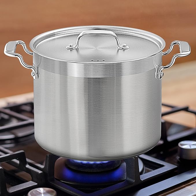 NutriChef Stainless Steel Cookware Stockpot - 14 Quart, Heavy Duty Induction Pot, Soup Pot with Stainless Steel Lid, Gas, Induction, Ceramic, Glass and Halogen Cooktops Compatible - NCSPT14Q