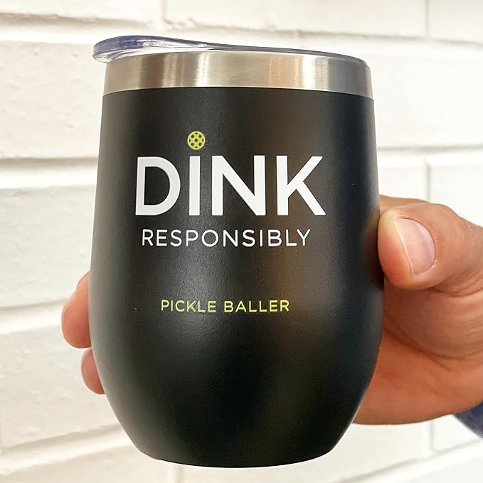 Super Fly Goods -Dink Responsibly 12 oz Pickleball Wine Tumbler – Insulated Stainless Steel Tumbler with Lid | Pickleball Gifts for Women, Dad & Players, Unique Tennis Gift Idea (Pickleball)