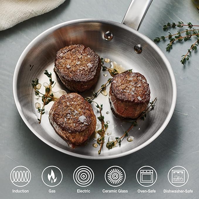 Tramontina Tempo Tri-Ply Base Stainless Steel 8-Inch Small Frying Pan, Induction-Ready Skillet, Oven-Safe, Dishwasher-Safe