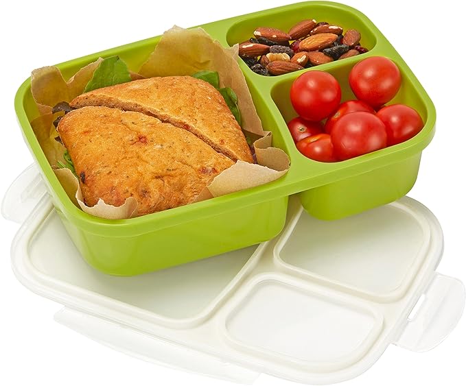 Leakproof, 3 Compartment, Bento Lunch Box, Airtight Food Storage Container (1 Pc) - Green