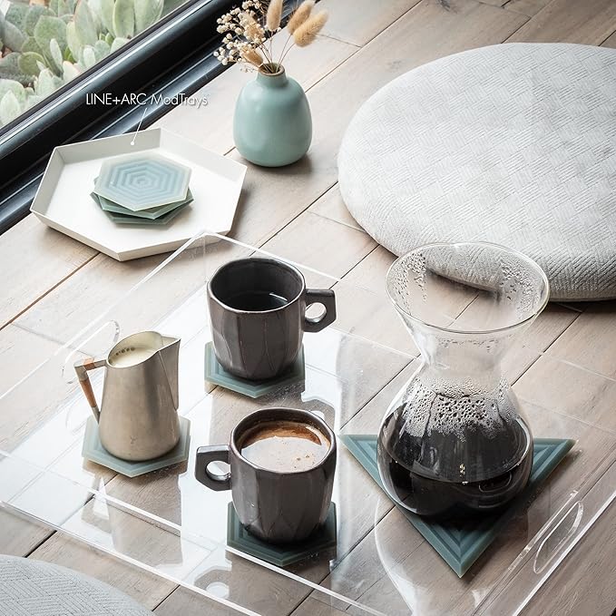LINE+ARC Extra Thick Silicone Trivets (Featured in ELLE Decor & BuzzFeed) Waterproof Dishwasher-Safe Stain Resistant (Set of 3 Winter Salad Degrē Trivets) Outdoor Rubber Green Mid-Century Modern