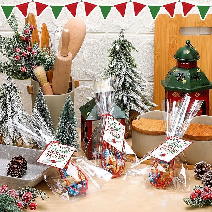 Zhehao 12 Sets 10 Inch Christmas Whisk Baking Gifts Sets Includes Stainless Steel Whisk Greeting Cards Ribbon and Plastic Bags for Neighbor Family Cooking Supplies Christmas Stocking Stuffers Ideas