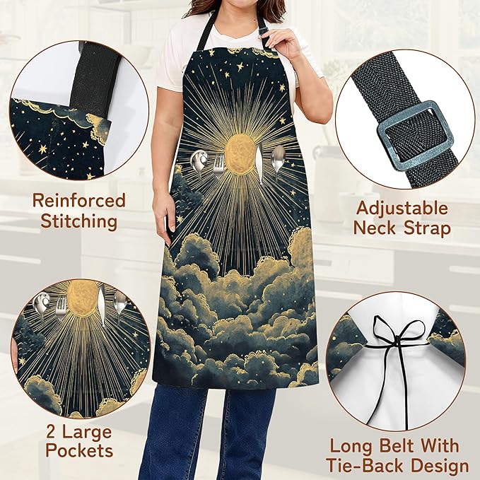 Apron with Pockets for Women, Adjustable Kitchen Cooking BBQ Chef Apron, Gifts for Mom Birthday, or Holidays