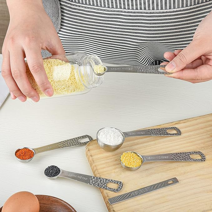 18/8 Stainless Steel Measuring Cups and Spoons Set 10 for Baking & Kitchen, Metric & US Metal 4 Measuring Cups and 5 Measuring Spoons with 1 Leveler