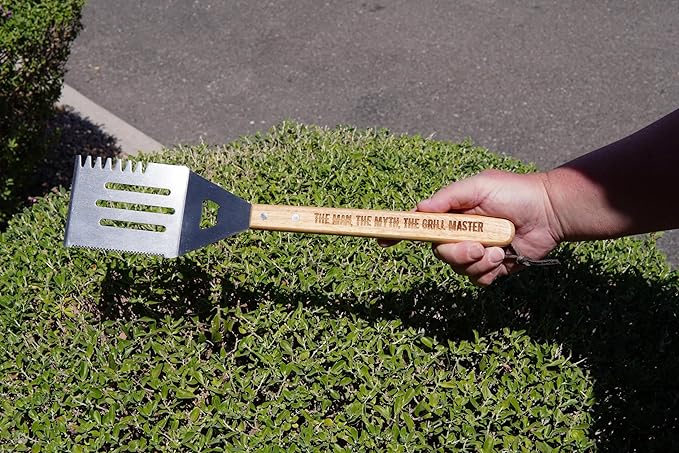 Grill Spatula for Kitchen, Stainless Steel BBQ Scraper, Customized Flat Top Flipper With Wooden Handle-THE MAN. THE MYTH. THE GRILL MASTER.