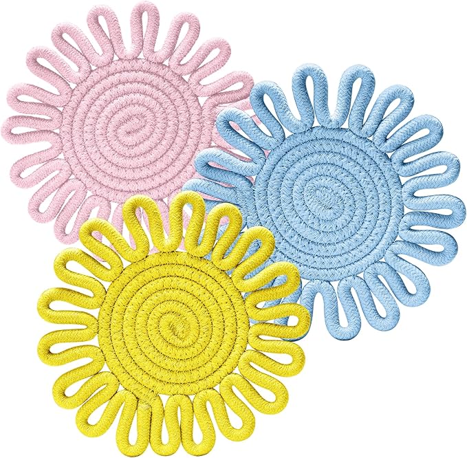 Trivet Mats Set for Hot Dishes, Trivet for Pots and Pans, Heat Resistant Hot Pads, Potholders for Kitchen, Colorful Boho Trivets, Table Decorations,Kitchen Essentials for New Home 7.5"(Blue)