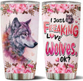 Wolf Tumbler 20oz Cute Animal Gift for Women, Girls Who Freaking Love Wolves Lovers Moon Flowers Perfect Birthday Christmas Valentine Wife Daughter Insulated Stainless Steel Coffee Cup with Lid