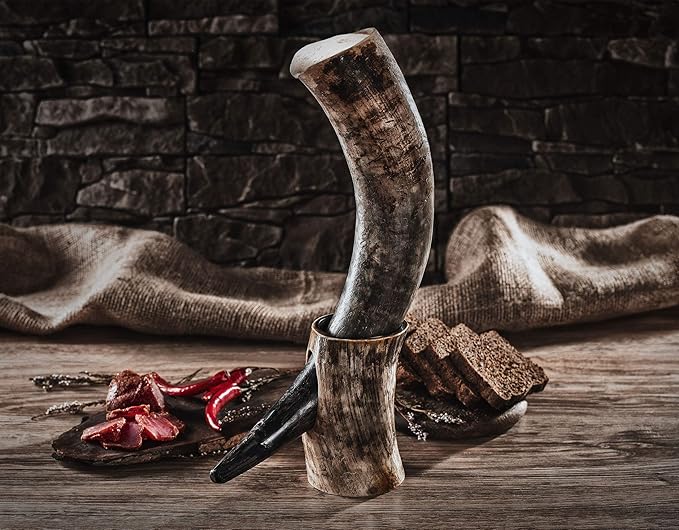 Norse Tradesman Genuine 20" Ox-Horn Viking Drinking Horn with Fitted Stand & Burlap Gift Sack - The Original, 20-Inches, Low Polish