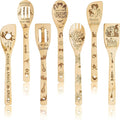 Eartim Halloween Wooden Cooking Utensil Set - 7Pcs Hocus Pocus Kitchen Cooking Gadget Natural Carve Bamboo Spoon Slotted Spatula Non-Stick Cookware Utensil Birthday Housewarming Gift Halloween Supply
