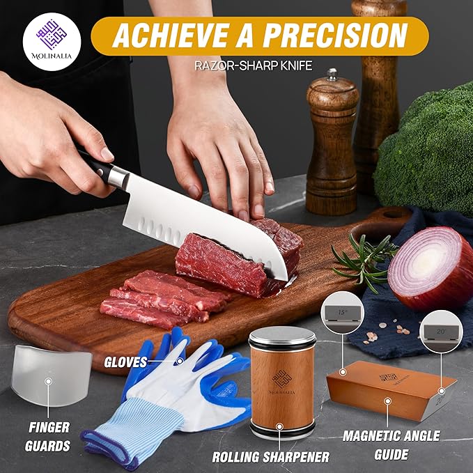 Rolling Knife Sharpener –Multi Angle Tool w/Diamond & Ceramic Discs #1000/#3000, tumbler knife sharpener having Finger Guard, Gloves & Travel Bag