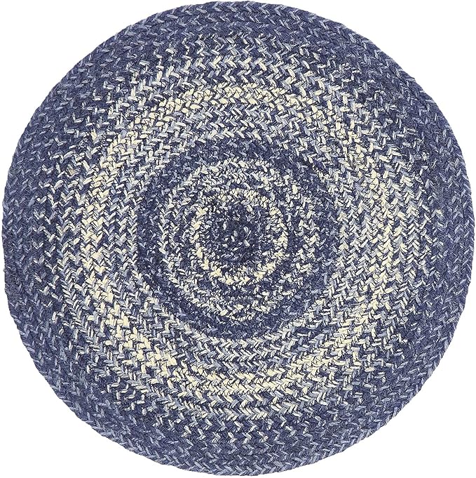 VHC Brands Great Falls Blue Trivet Hot Pad for Pots Pans, Blue White, Jute Blend, Round Circle, 15 Inches