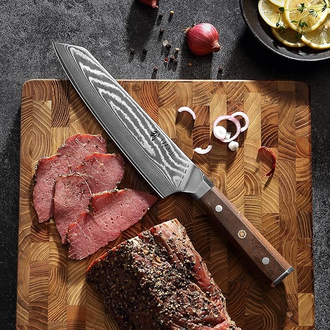 Wakoli HIK Damascus Kiritsuke Knife – Full Tang Chef Knife | 8-Inch Blade Made of 67-Layer Damascus Steel with VG10 Core | Walnut Wood Handle | Sharp, Durable, Gift Box Included