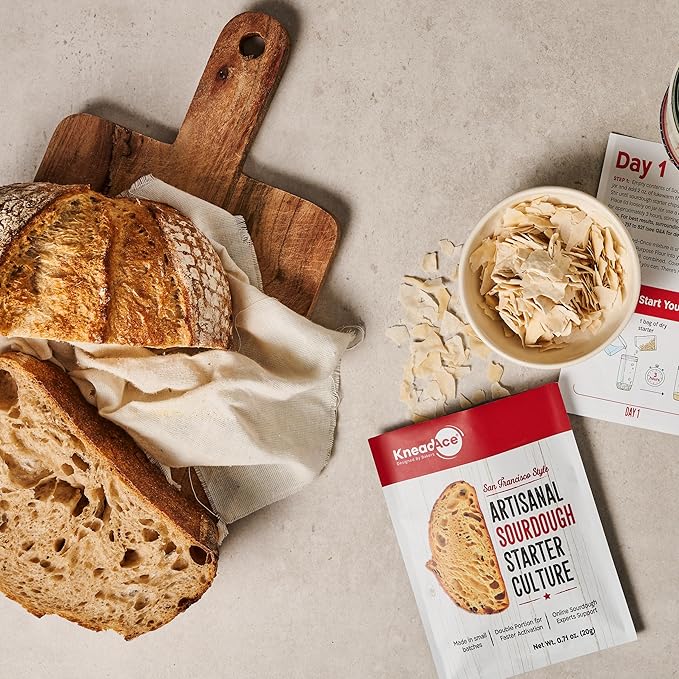 KneadAce Complete Sourdough Bread Baking Kit - 34oz Starter Jar, Cotton Rope Proofing Baskets, Magnetic Bread Lame, and Fast-Activation Sourdough Starter Culture for Perfect Artisan Loaves