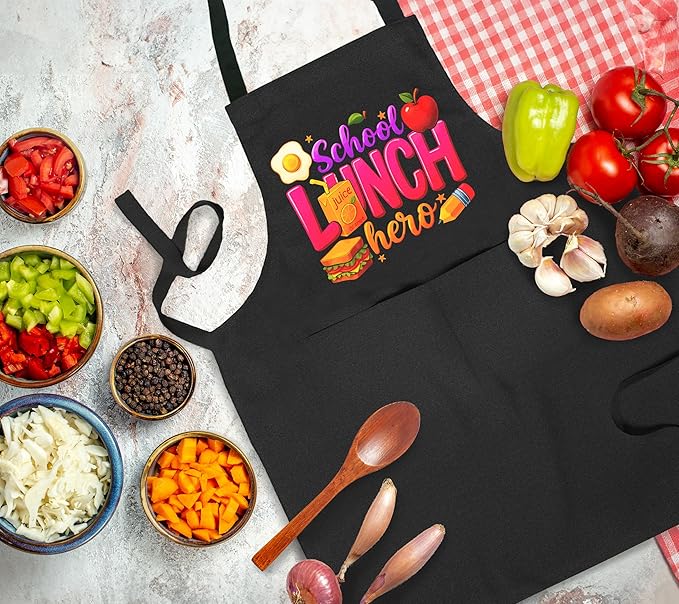 Funny Cafeteria Crew Aprons with Pockets, Cafeteria Worker Staff Appreciation Gifts