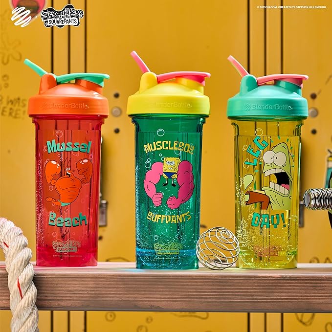 BlenderBottle Spongebob Shaker Bottle Pro Series Perfect for Protein Shakes and Pre Workout, 28-Ounce, Blue/Green, Leg day!