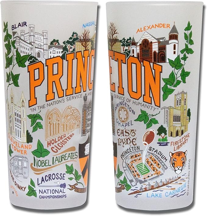 Catstudio Drinking Glass, Princeton University Glass Cup for Kitchen, 15oz Dishwasher Safe Tumbler for Princeton Alumni
