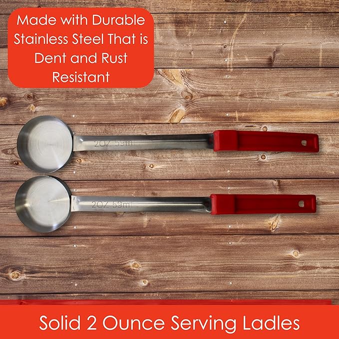 2 Ounce Solid Stainless Steel Portion Control Ladle Spoon for Measuring and Serving; Commercial Grade Serving Scoops [Pack of 12]