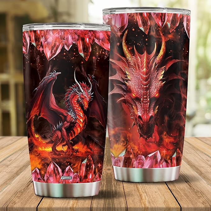 Red Dragon Tumbler Gifts for Men Women Coffee Cup 20oz Stainless Steel Insulated with Lid Water Bottle Travel Mug Gift Dragons Lover Husband Dad Son Christmas Birthday Fathers Day Valentines