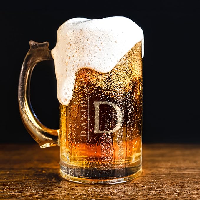Gifts Inscribed Personalized 16 oz Beer Mug Custom Font Engraved Glass with Your Text – Unique Gift for Dad, Husband, Birthday, Wedding, Anniversary, or Father’s Day