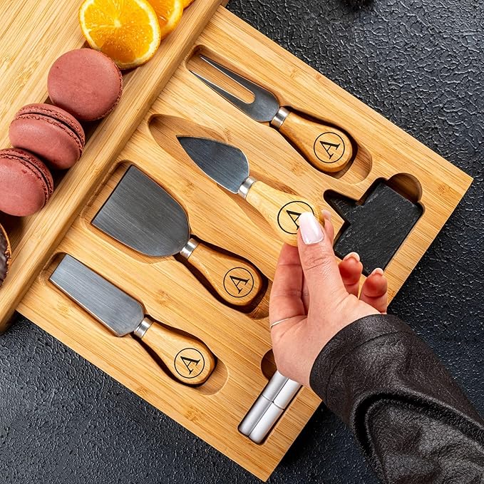 Personalized Bamboo Charcuterie Board with Drawer & Utensils – Custom Cheese & Cutting Board Gift for Wedding, Housewarming, Christmas, Anniversary, Couples & Kitchen Use