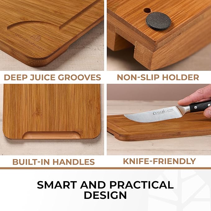 Bamboo Cutting Board Set of 3 with Holder – Durable Wooden Boards for Kitchen, Chopping & Serving – Eco-Friendly by Woodenhouse