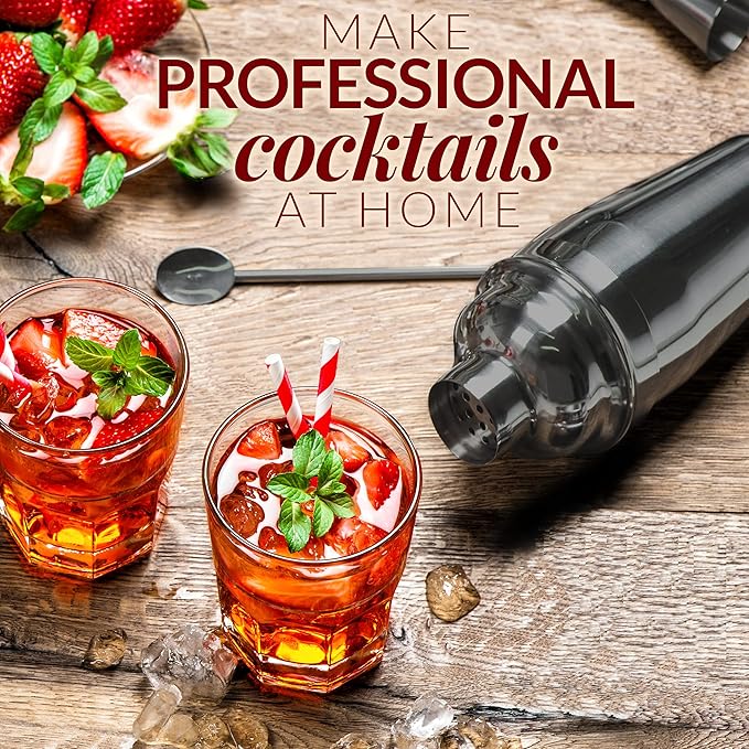 Large 24 oz Stainless Steel Cocktail Shaker Set - Mixed Drink Shaker - Martini Shaker Set with Built in Strainer, Double Sided Jigger & Combo Muddler Mixing Spoon - Pro Margarita Shaker - by Zulay