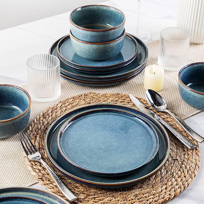 AmorArc Ceramic Dinnerware Sets for 4,Round Reactive Glaze Stoneware Plates and Bowls Set,Highly Chip and Crack Resistant Dishware | Dishwasher & Microwave Safe Dishes Set,Service for 8 (24pc)