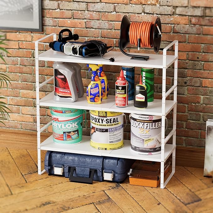 SANNO Expandable Kitchen Shelf Organizers, Large Kitchen Cupboard Organizer Stackable Counter Shelf Spice Rack Expandable Shelves,Pantry Storage Organization, White,1 pack