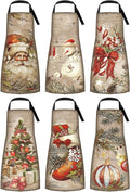 6 Pcs Christmas Aprons for Women Xmas Tree Aprons with Pockets Vintage Adjustable Baking Supplies for Adults