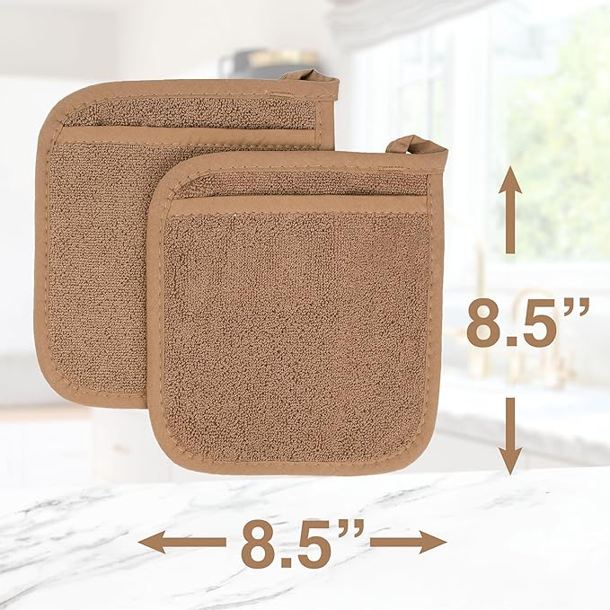 RITZ Terry Pocket Mitt & Hot Pad: Unparalleled Heat Resistant, Durable 100% Cotton – Ergonomically Designed for Optimal Grip – Easy-Care Machine Washable – 2-Pack, Mocha