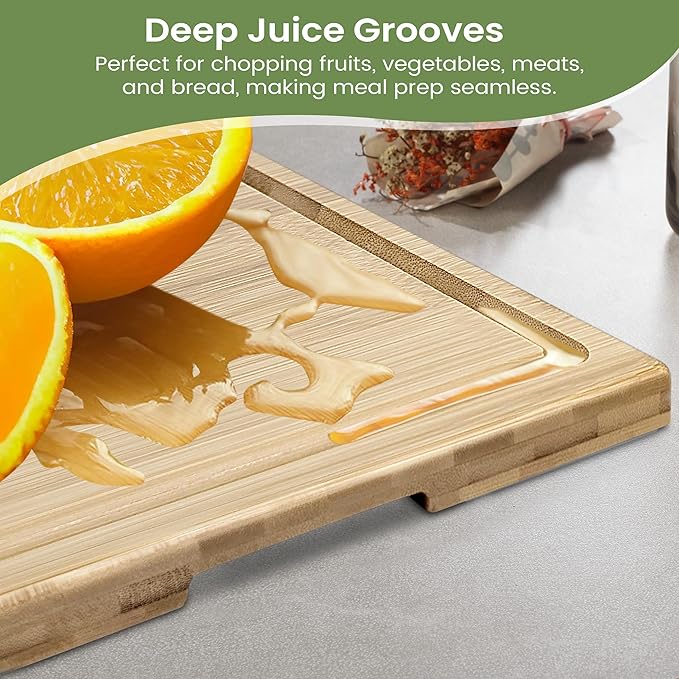 Premium Bamboo Wood Cutting Board Set - Kitchen Appliances for Home Cooks, Ideal Stocking Stuffers & Christmas Gifts, 3-Piece Knife-Friendly Boards with Juice Grooves