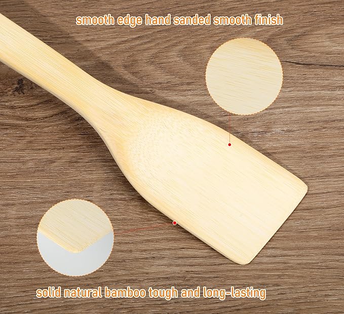 Wooden Spoons & Spatulas 6-Piece Bamboo Kitchen Utensil Set - Natural Material Scraper & Strainer Cooking Tools