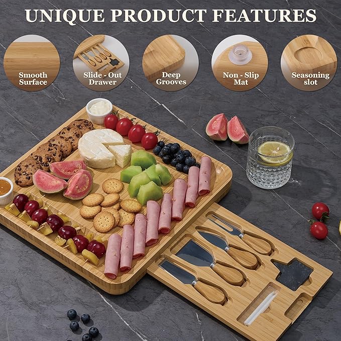 Personalized Engraved Charcuterie Board - Custom Bamboo Cheese Board, Gift for Couple, Wedding Gift, Housewarming, Corporate Gift, Christmas Gift, Birthday Gift for Mom
