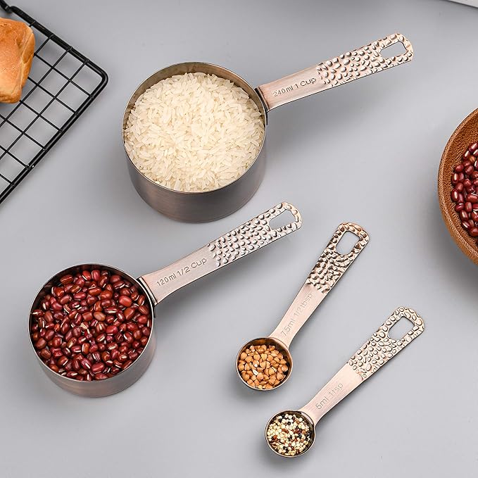 Smithcraft Copper Measuring Cups and Spoons Set for Baking & Kitchen, Stainless Steel Measuring Cups & Spoons Set, 5 Dry Measure Cup and 6 Metric Measure Spoon with1 Measure Ingredient Leveler