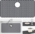 Silicone Sink Protectors for Kitchen Sink with Rear Drain - 28.3"x 15.7" Kitchen Protector Accessory, Non-Slip Heat Resistan Mat for Bottom of Farmhouse Stainless Steel (Rear Hole, Black)