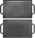 GGC Cast Iron Reversible Grill Griddle，Double Sided Grill Pan Perfect for Gas Grills and Stove Tops, 13 x 8.25 Rectangular Baking Flat and Ribbed Griddle Plate