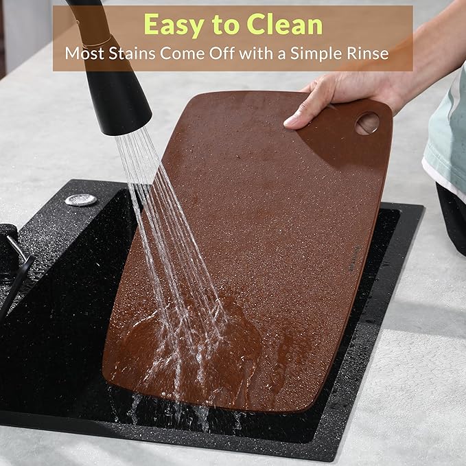 Wood Fiber Cutting Board for Kitchen, Dishwasher Safe, Knife-Friendly Chopping Board, High Density, Non-Porous, BPA-Free Cutting Board for Meat, Bread, Fruit, 14.6" x 10.8", Brown